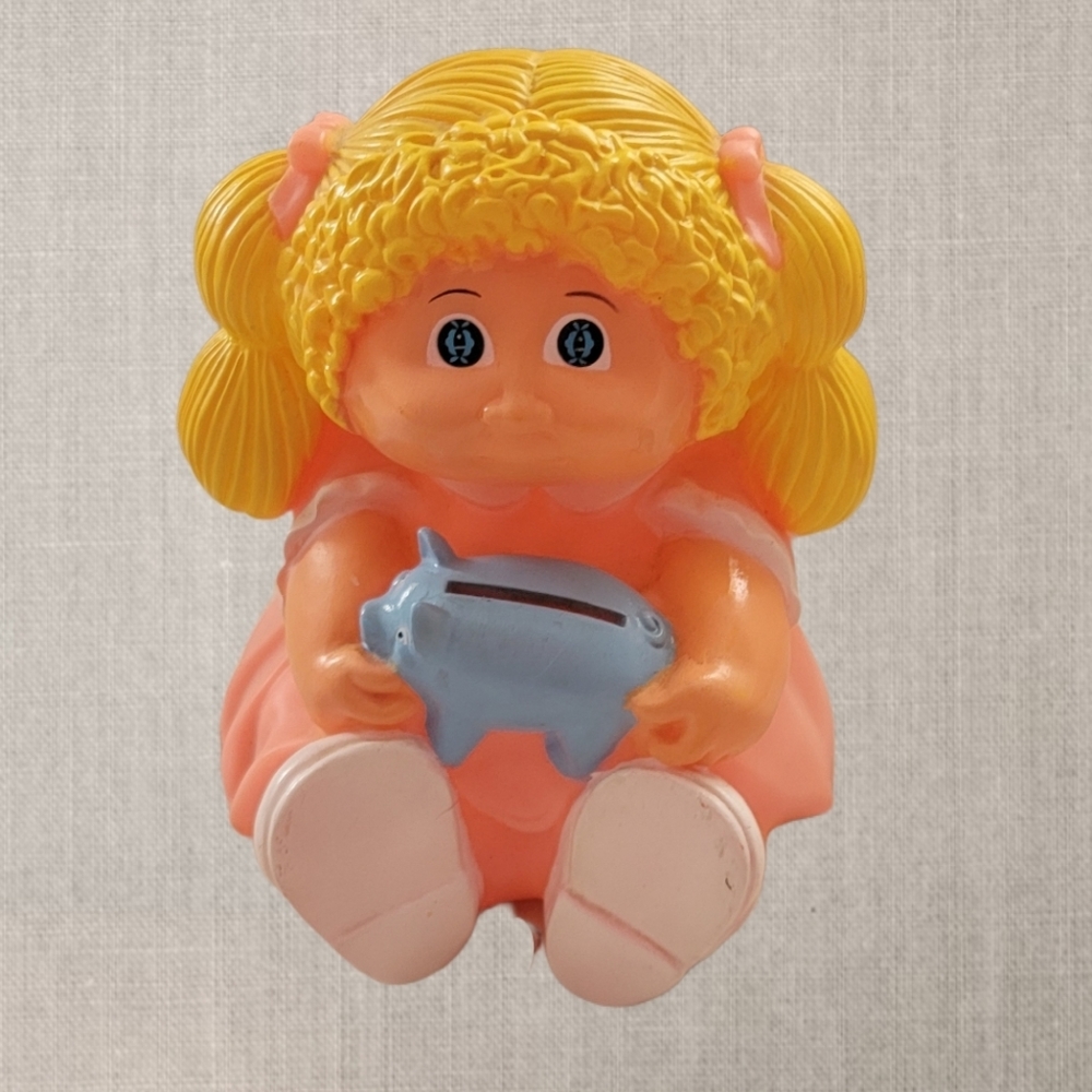 Vintage 1983 Cabbage Patch Kids Bank Blonde Girl Holding A Piggy Bank & STOPPER!